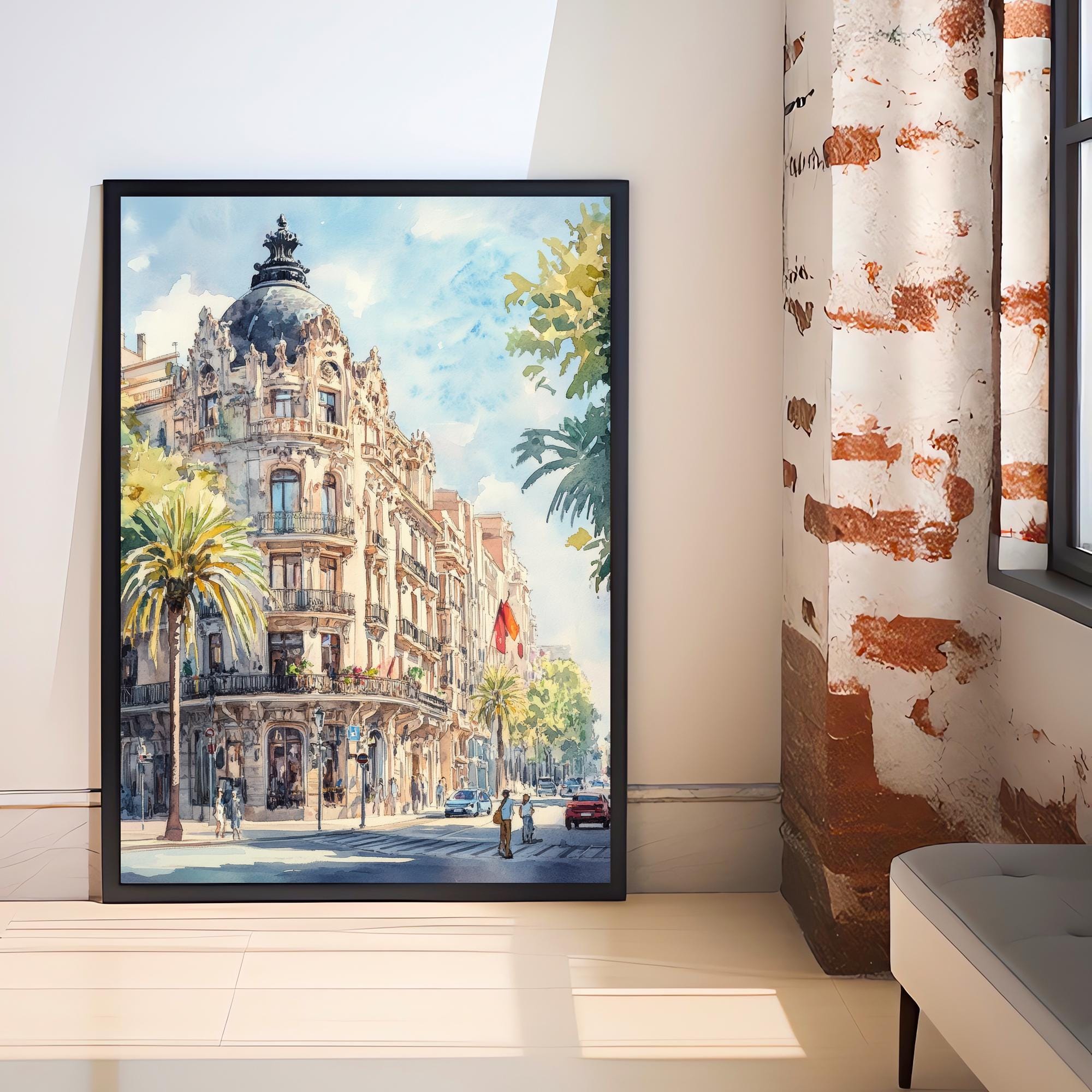 Barcelona Watercolour Painting Poster Spain Wall Art City Landscape Print Gift for Europe Lovers and Fans of Scenic Catalonia Architecture