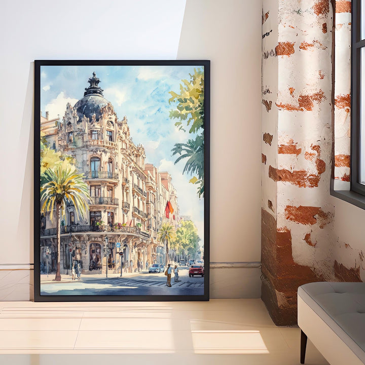 Barcelona Watercolour Painting Poster Spain Wall Art City Landscape Print Gift for Europe Lovers and Fans of Scenic Catalonia Architecture