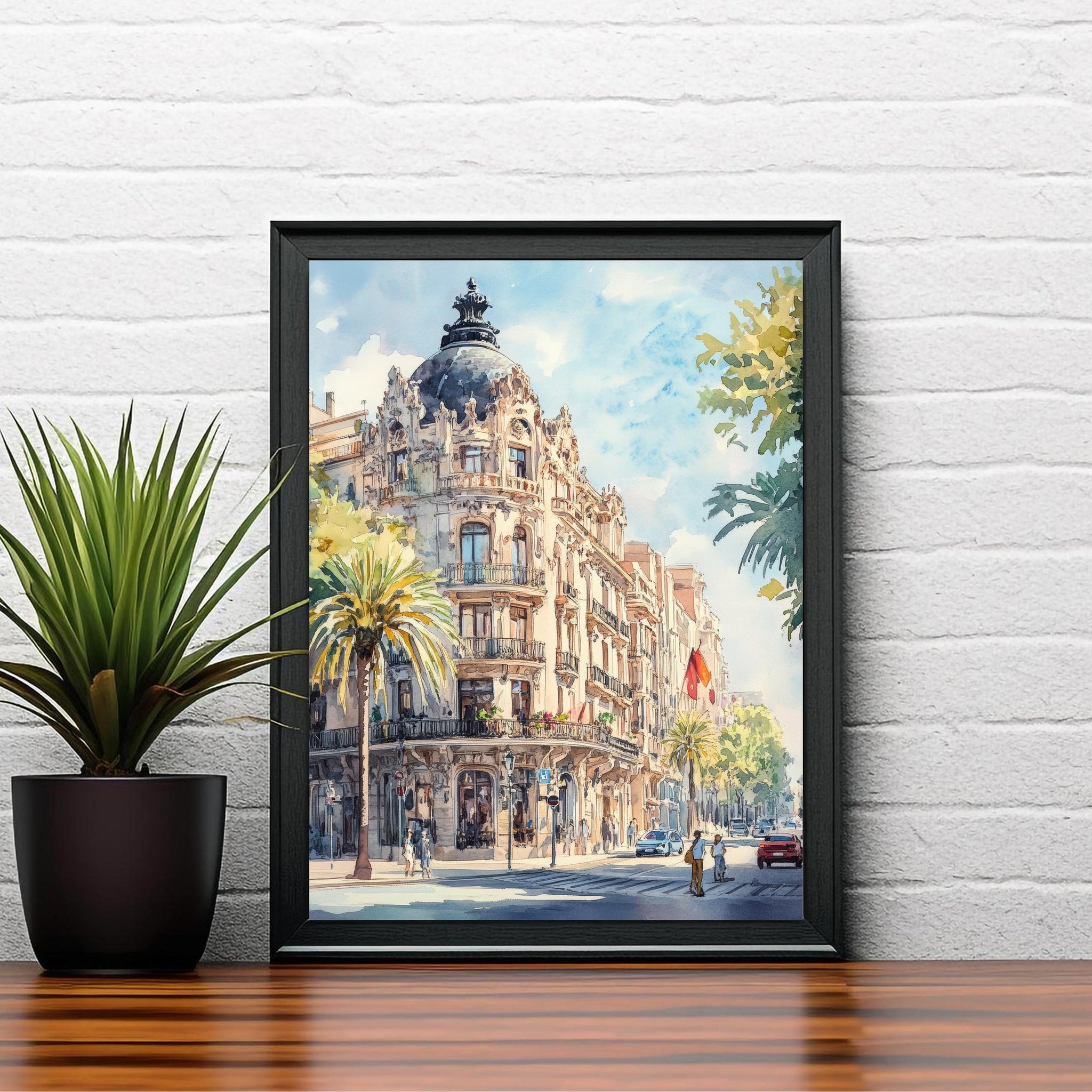 Barcelona Watercolour Painting Poster Spain Wall Art City Landscape Print Gift for Europe Lovers and Fans of Scenic Catalonia Architecture