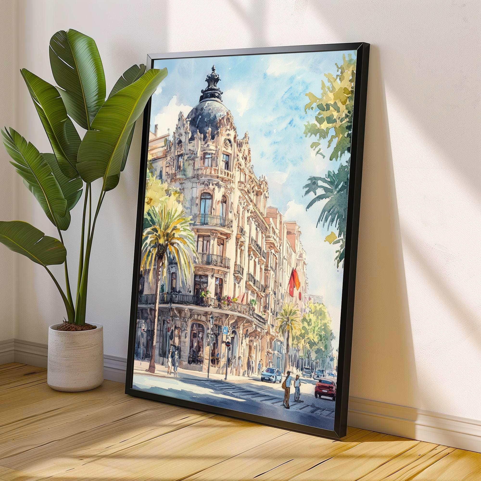 Barcelona Watercolour Painting Poster Spain Wall Art City Landscape Print Gift for Europe Lovers and Fans of Scenic Catalonia Architecture