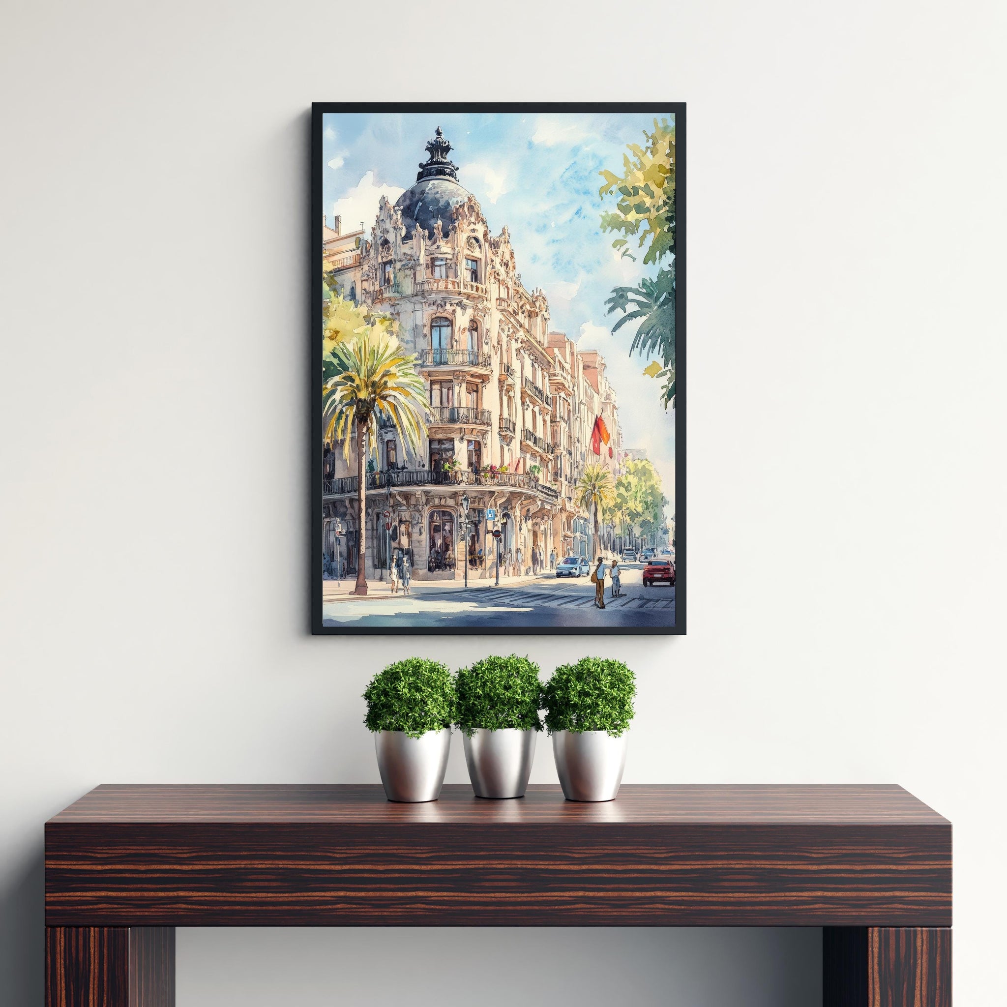 Barcelona Watercolour Painting Poster Spain Wall Art City Landscape Print Gift for Europe Lovers and Fans of Scenic Catalonia Architecture