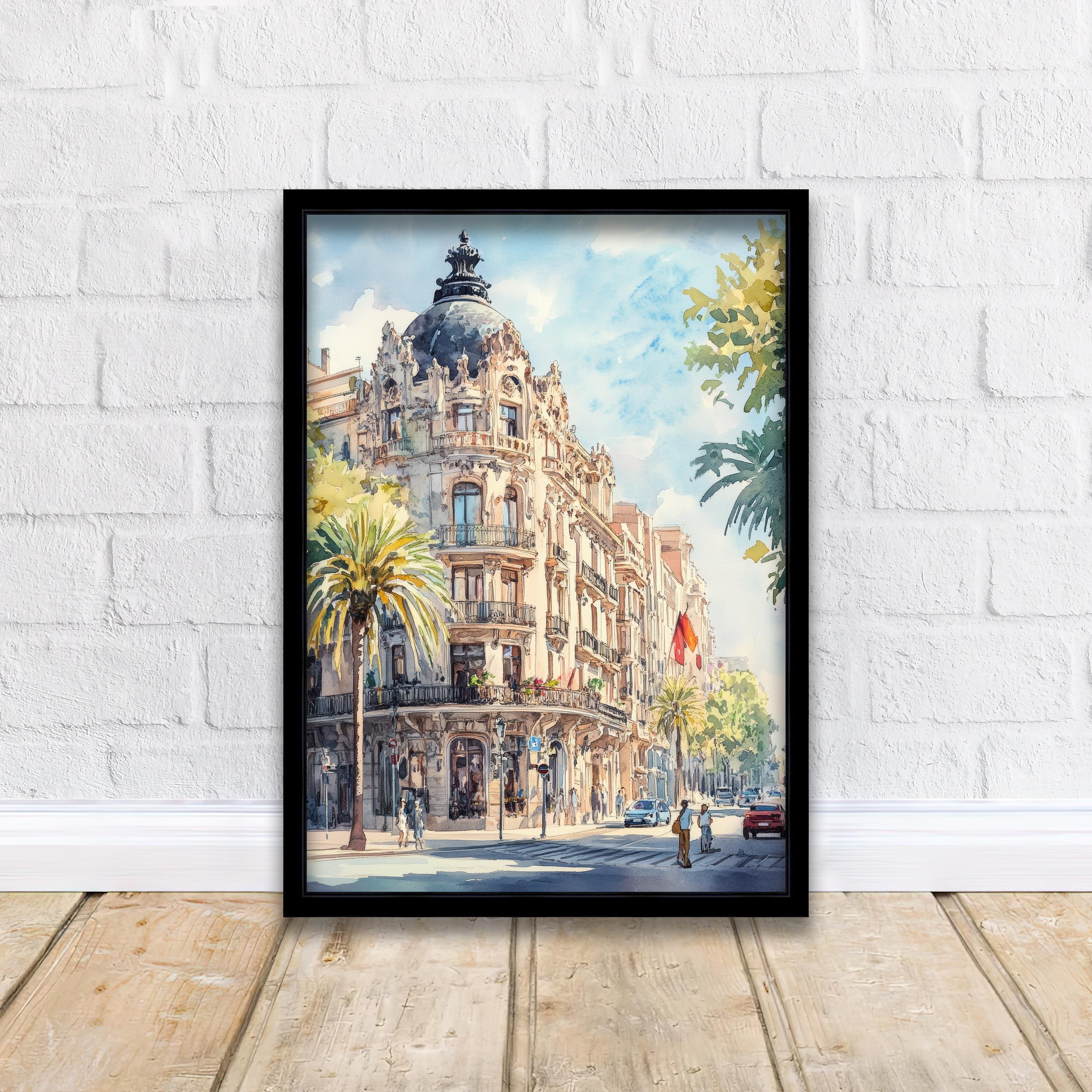 Barcelona Watercolour Painting Poster Spain Wall Art City Landscape Print Gift for Europe Lovers and Fans of Scenic Catalonia Architecture