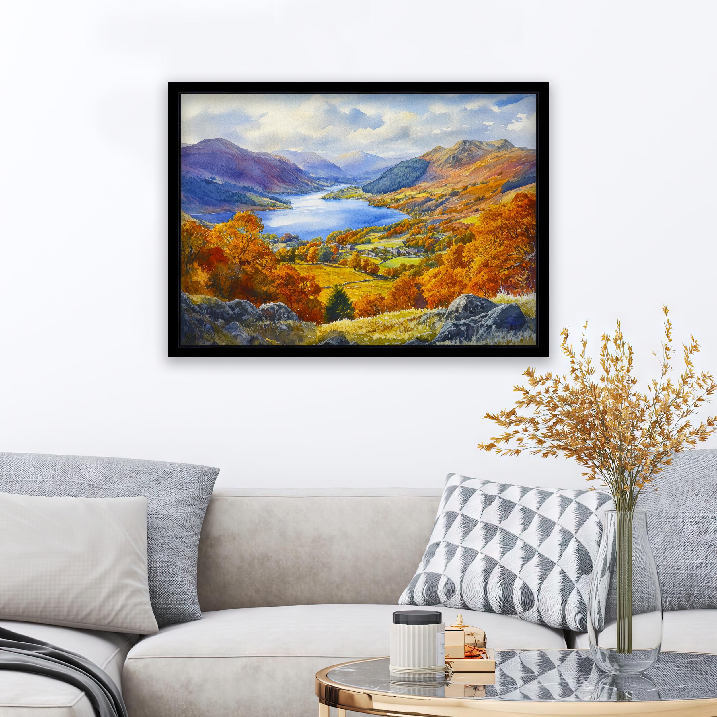 Grasmere Watercolour Painting Poster Lake District England Wall Art Countryside Landscape Print Gift for UK Nature Lovers