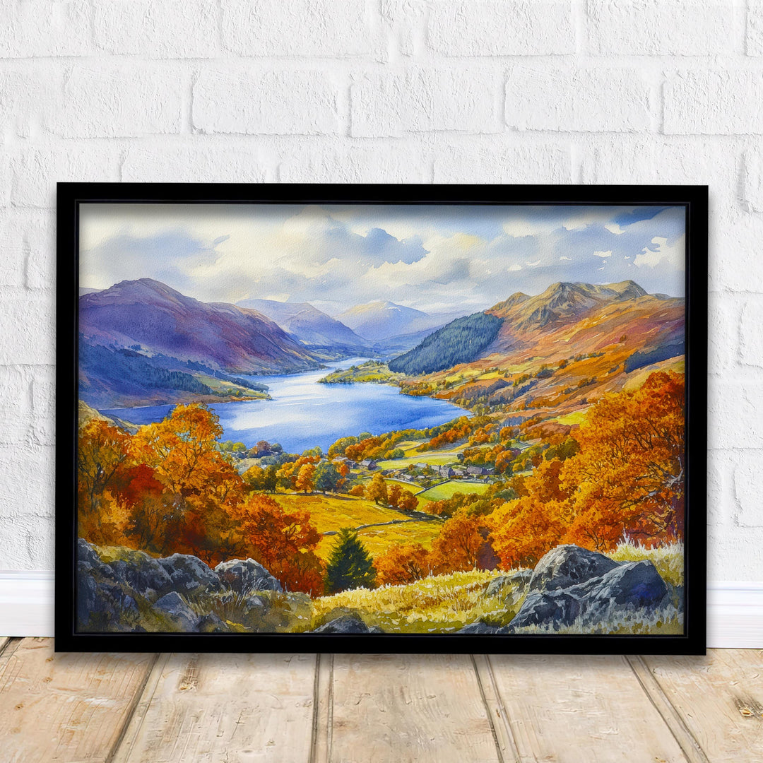 Grasmere Watercolour Painting Poster Lake District England Wall Art Countryside Landscape Print Gift for UK Nature Lovers