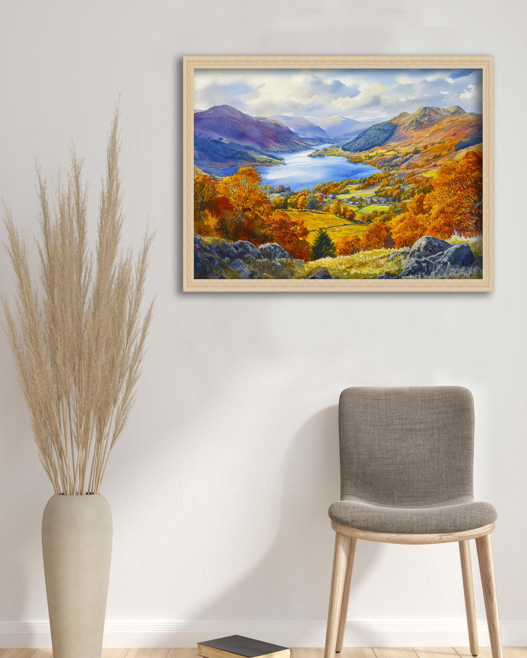 Grasmere Watercolour Painting Poster Lake District England Wall Art Countryside Landscape Print Gift for UK Nature Lovers