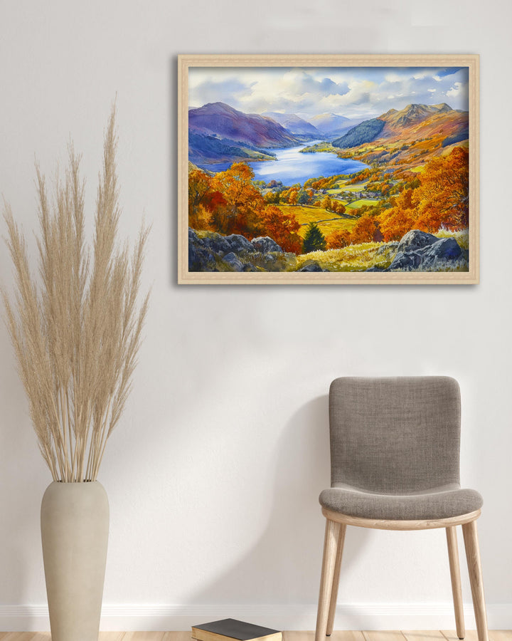 Grasmere Watercolour Painting Poster Lake District England Wall Art Countryside Landscape Print Gift for UK Nature Lovers