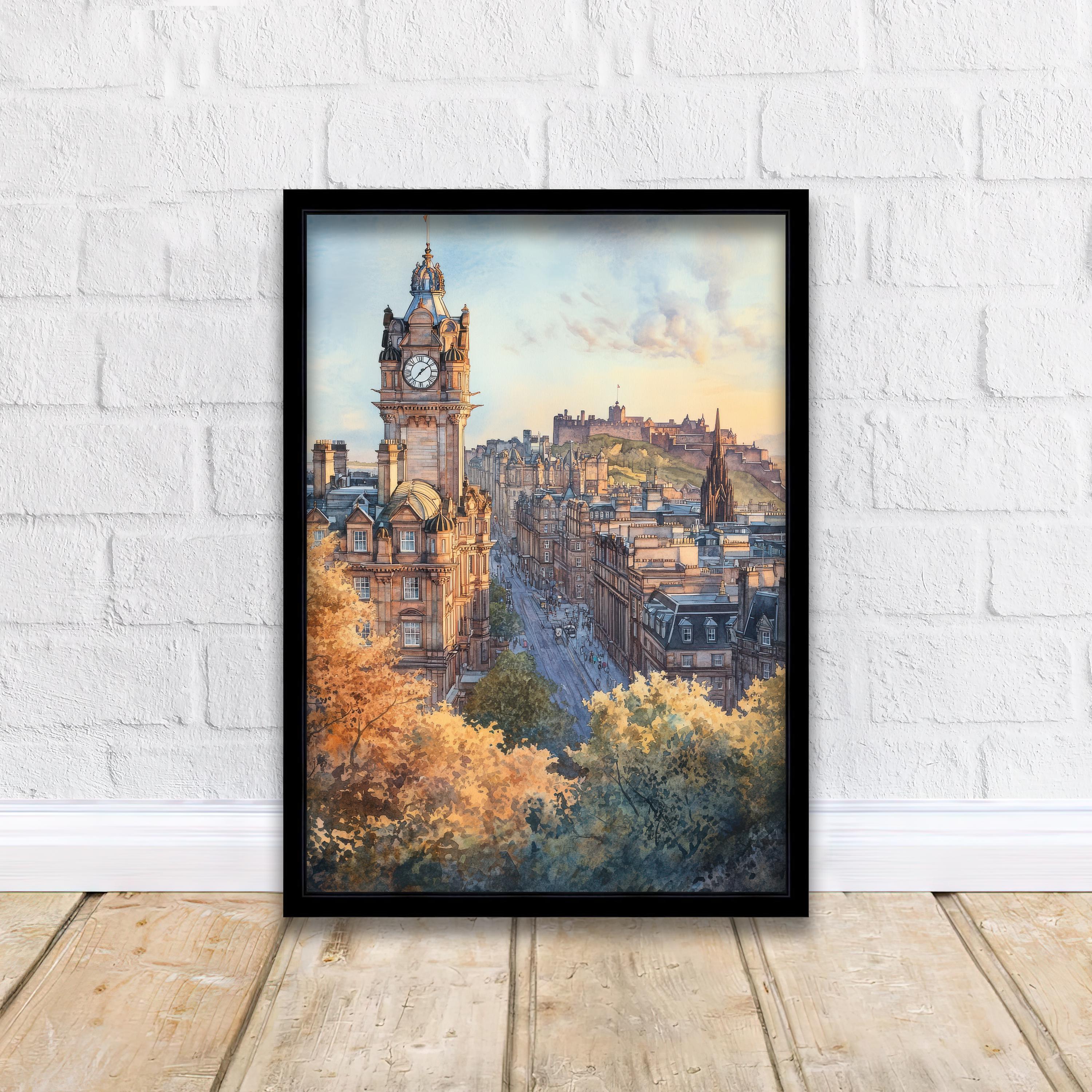 Edinburgh Scotland Watercolour Painting Poster Wall Art Historic City Landscape Print Gift for UK Travel Lovers and Fans of Scenic Scottish