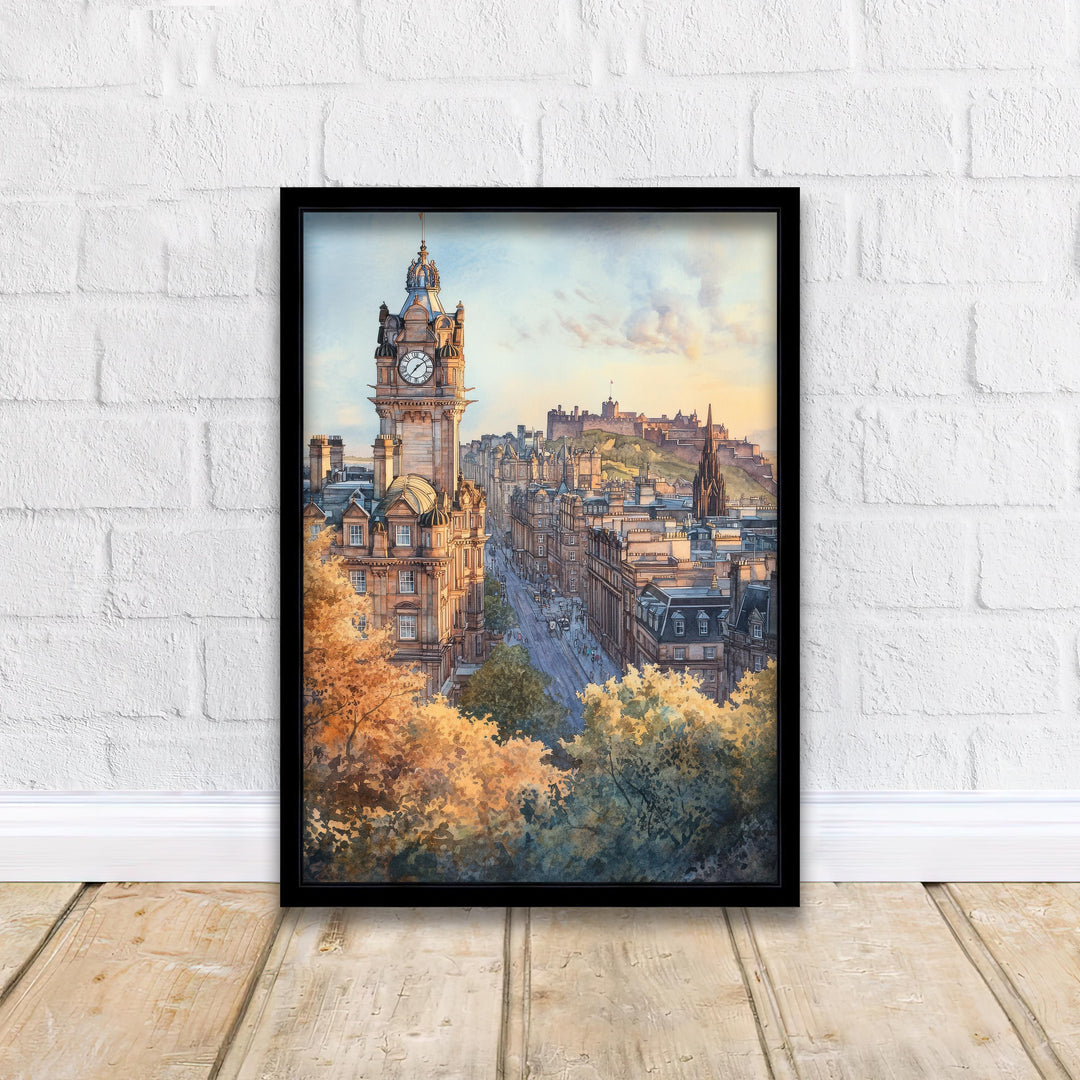 Edinburgh Scotland Watercolour Painting Poster Wall Art Historic City Landscape Print Gift for UK Travel Lovers and Fans of Scenic Scottish