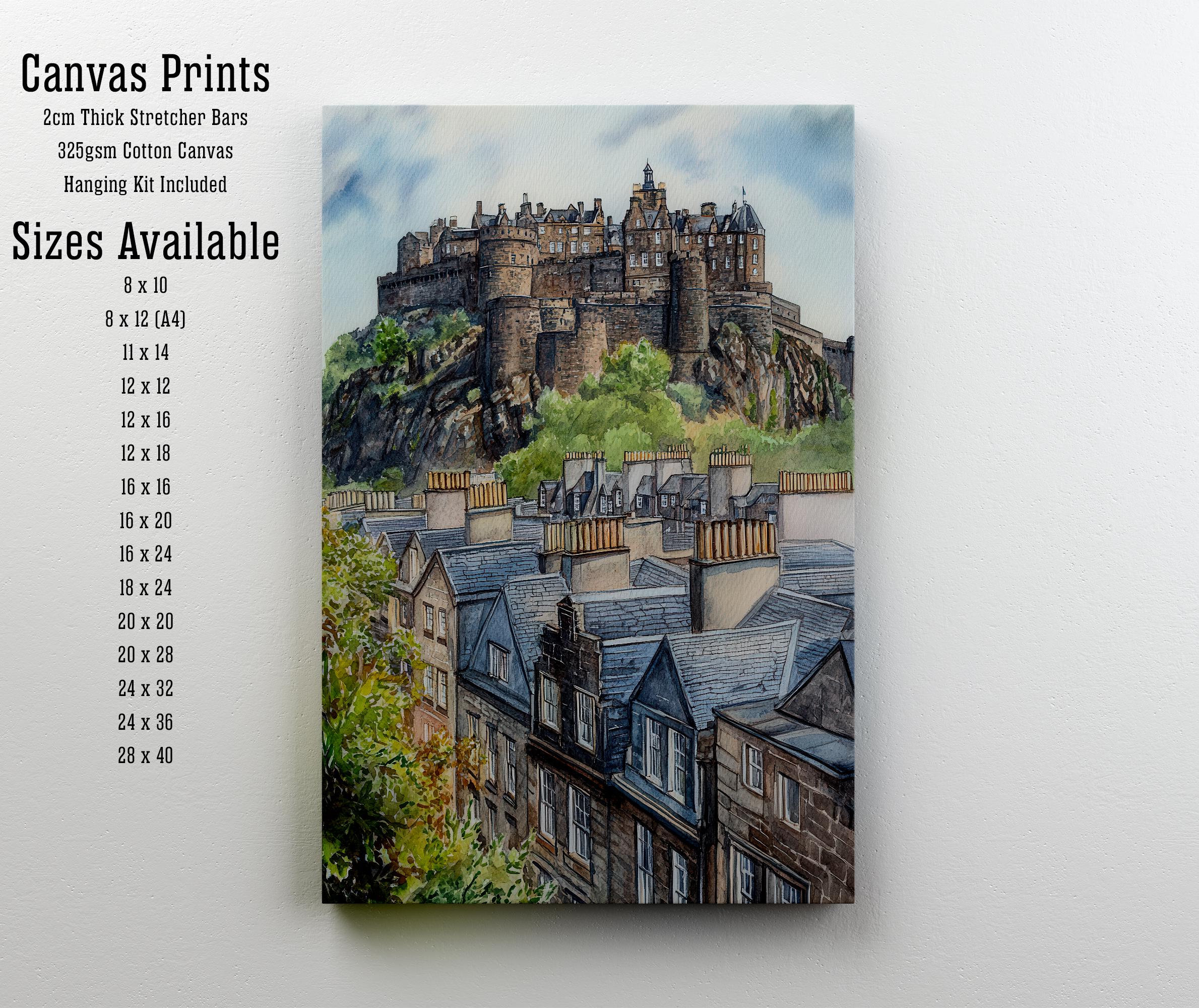 Edinburgh Watercolour Painting Poster Scotland Wall Art Historic City Landscape Print Gift for UK Travel Lovers and Fans of Scenic Scottish