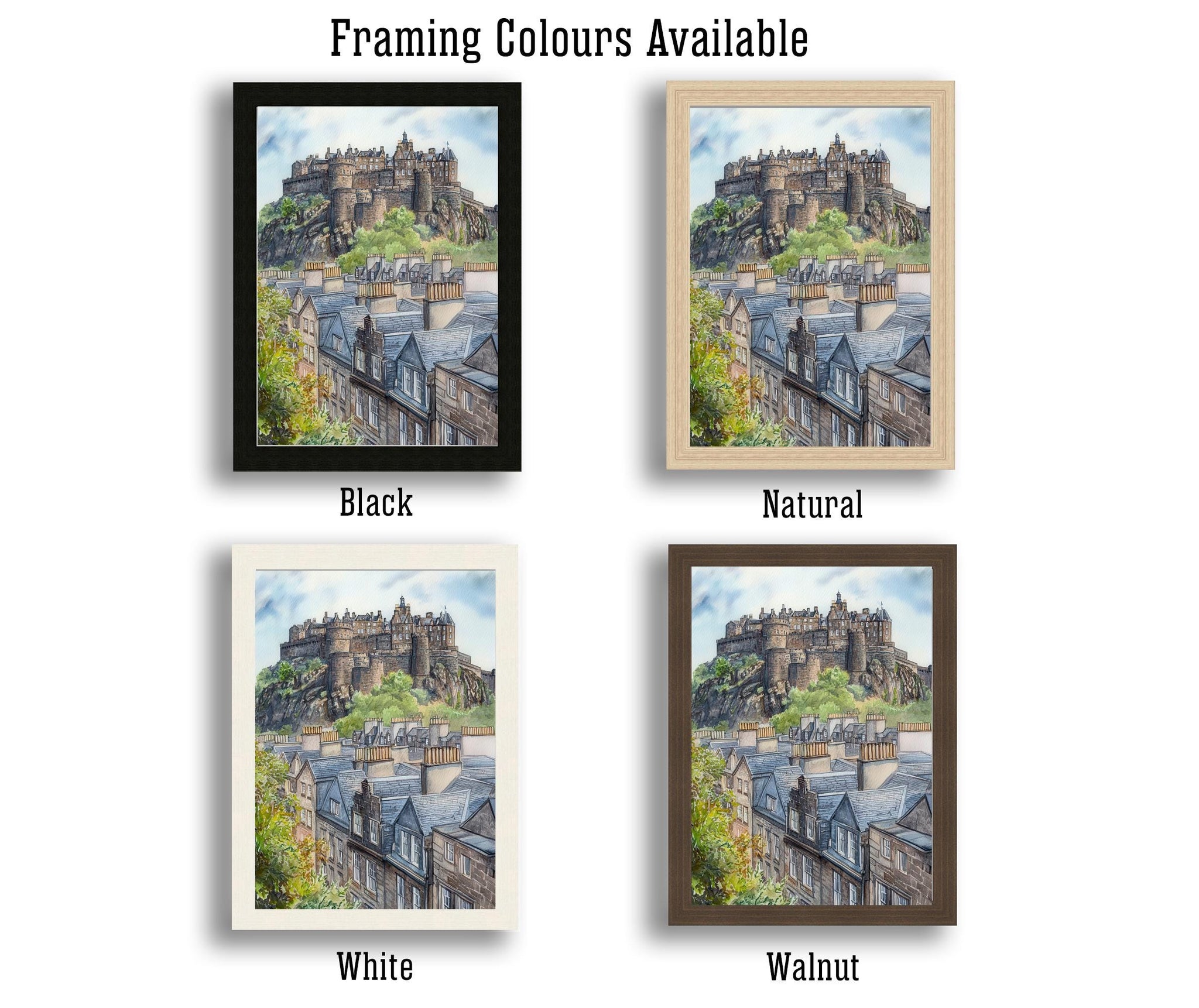 Edinburgh Watercolour Painting Poster Scotland Wall Art Historic City Landscape Print Gift for UK Travel Lovers and Fans of Scenic Scottish