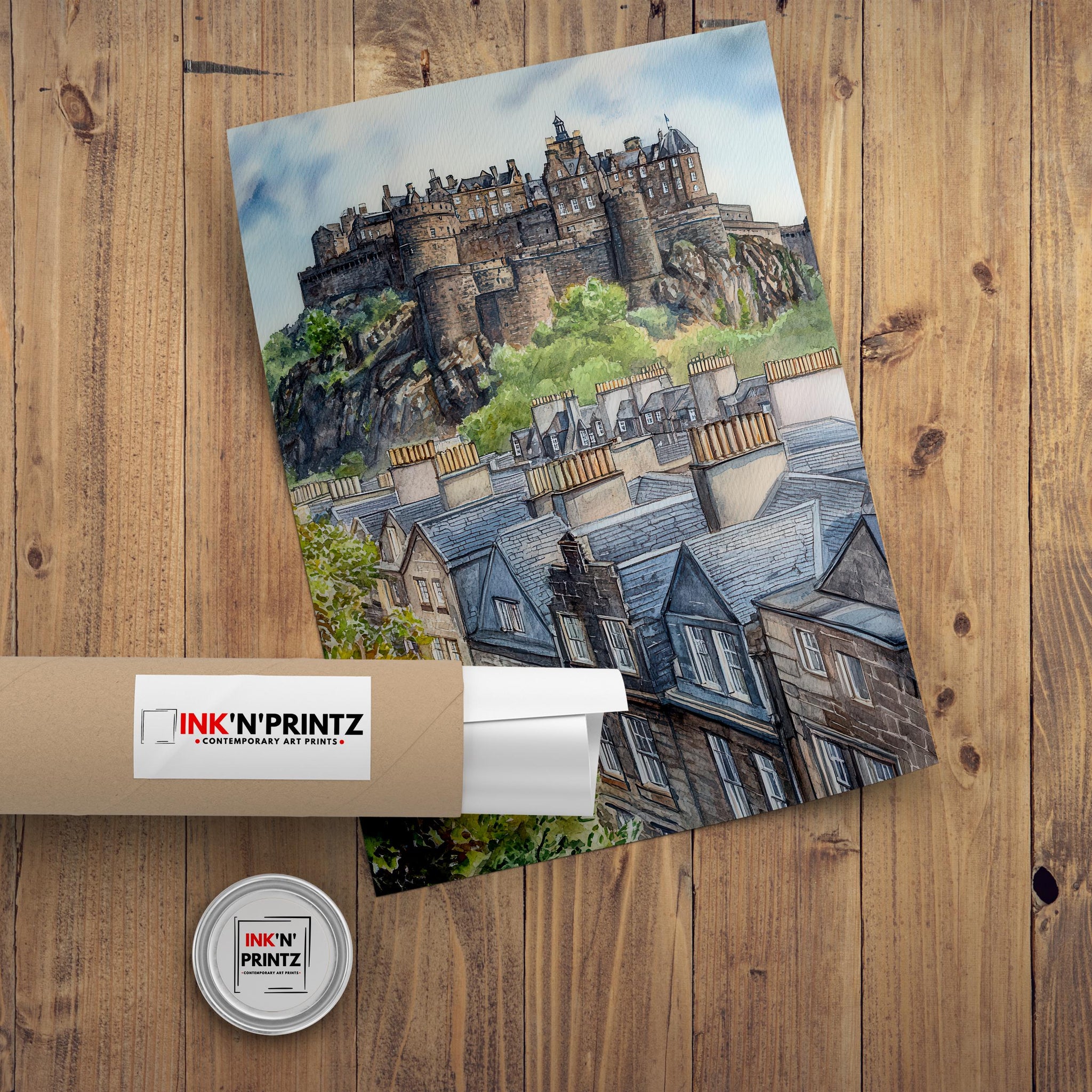 Edinburgh Watercolour Painting Poster Scotland Wall Art Historic City Landscape Print Gift for UK Travel Lovers and Fans of Scenic Scottish