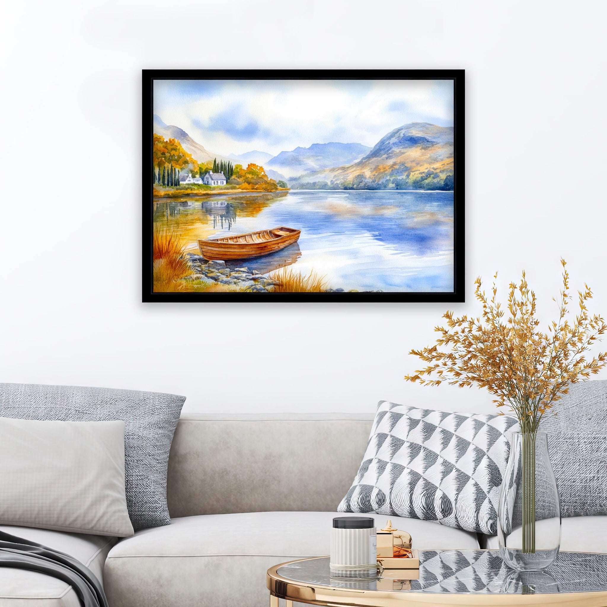 Lake District Watercolour Painting Poster England Wall Art Countryside Landscape Print Gift for UK Travel Lovers and Fans of Scenic