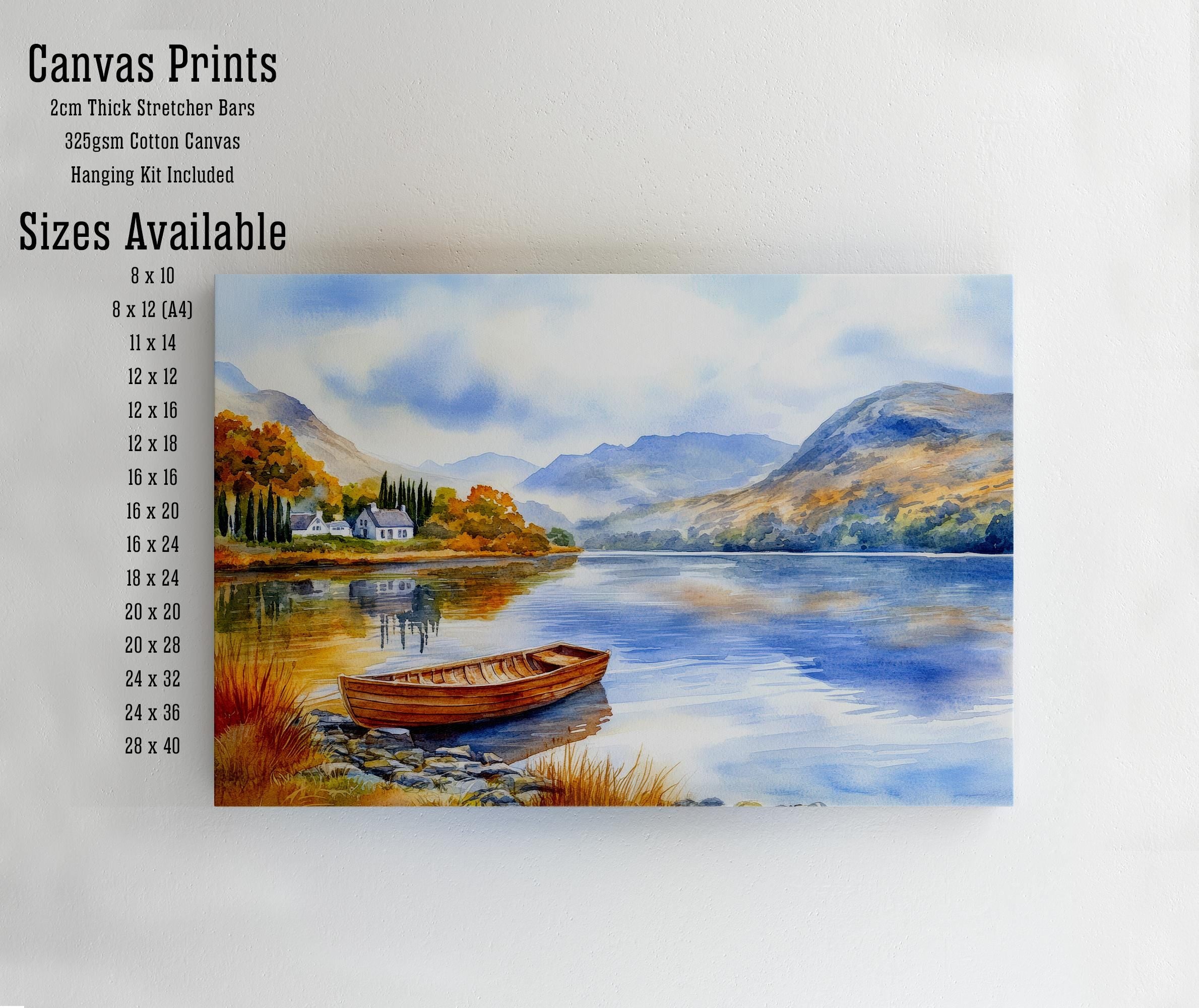 Lake District Watercolour Painting Poster England Wall Art Countryside Landscape Print Gift for UK Travel Lovers and Fans of Scenic