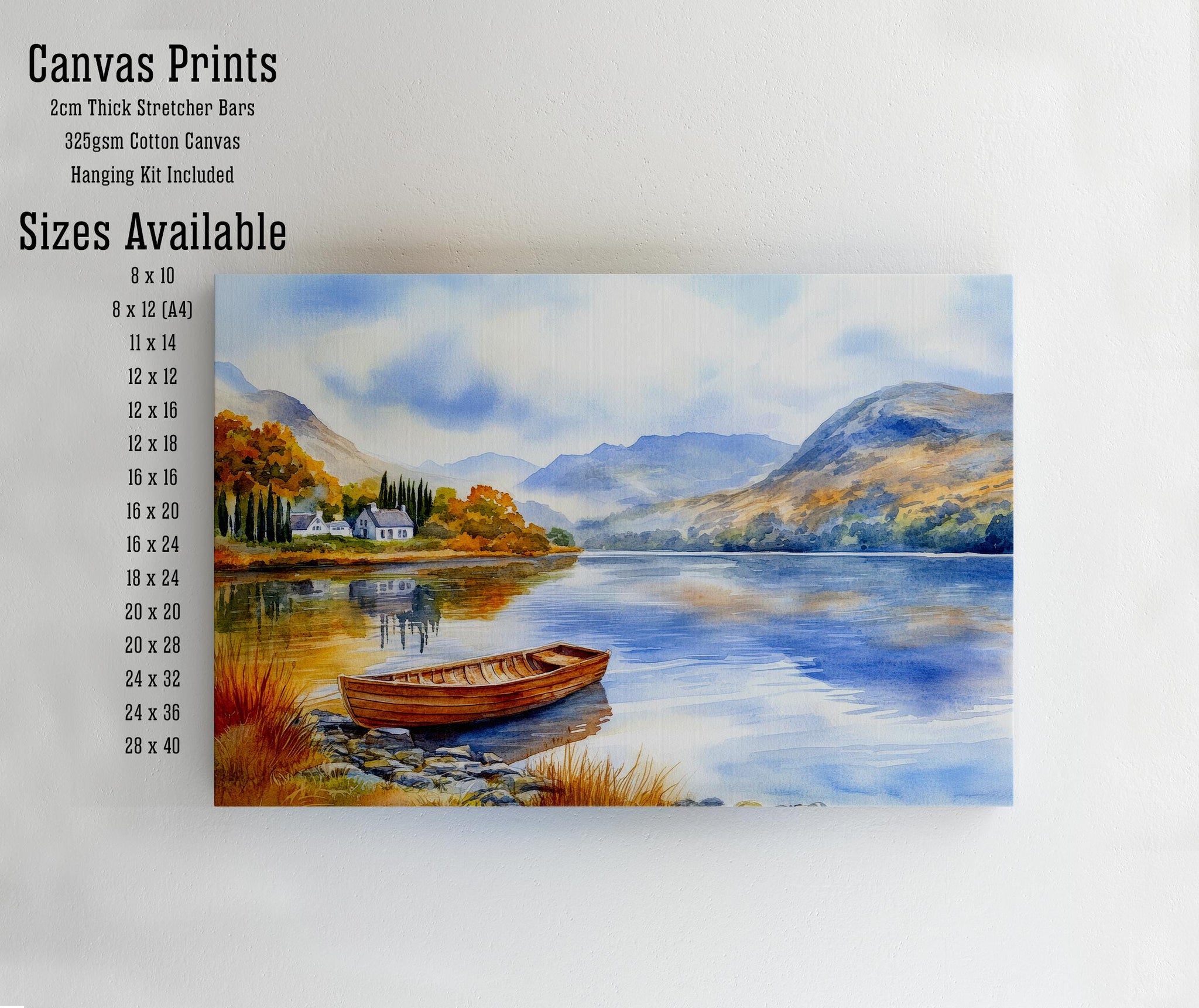 Lake District Watercolour Painting Poster England Wall Art Countryside Landscape Print Gift for UK Travel Lovers and Fans of Scenic