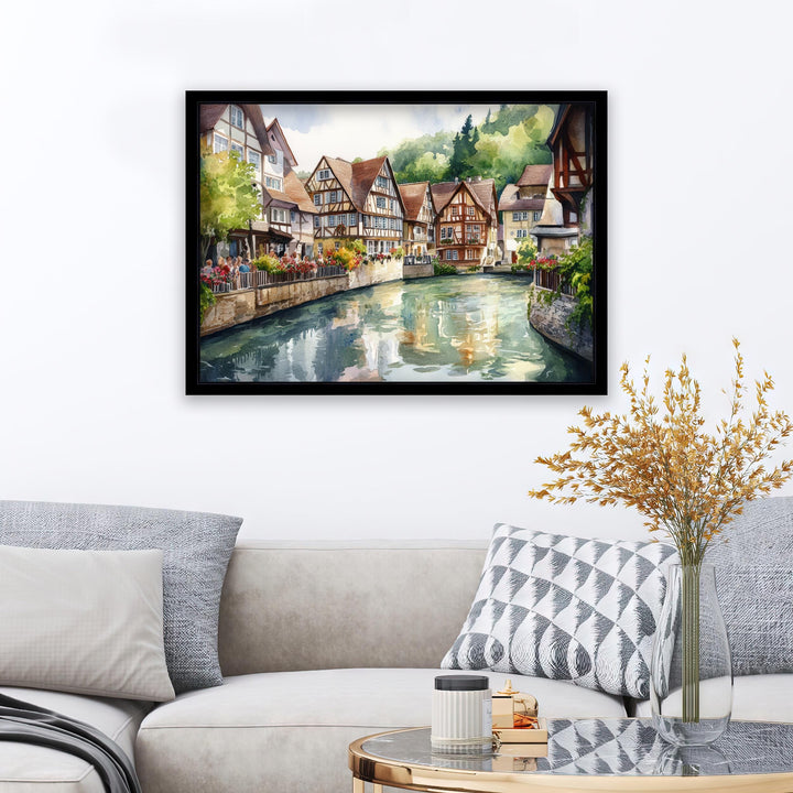 Black Forest Watercolor Painting Poster Germany Wall Art Mountain Landscape Print Gift for Europe Travel Lovers and Fans of Scenic German