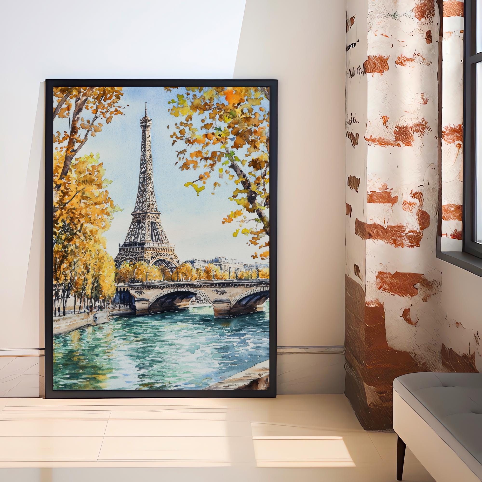 Paris Watercolour Painting Poster France Wall Art City Landscape Print Gift for Europe Lovers and Fans of Scenic French Architecture