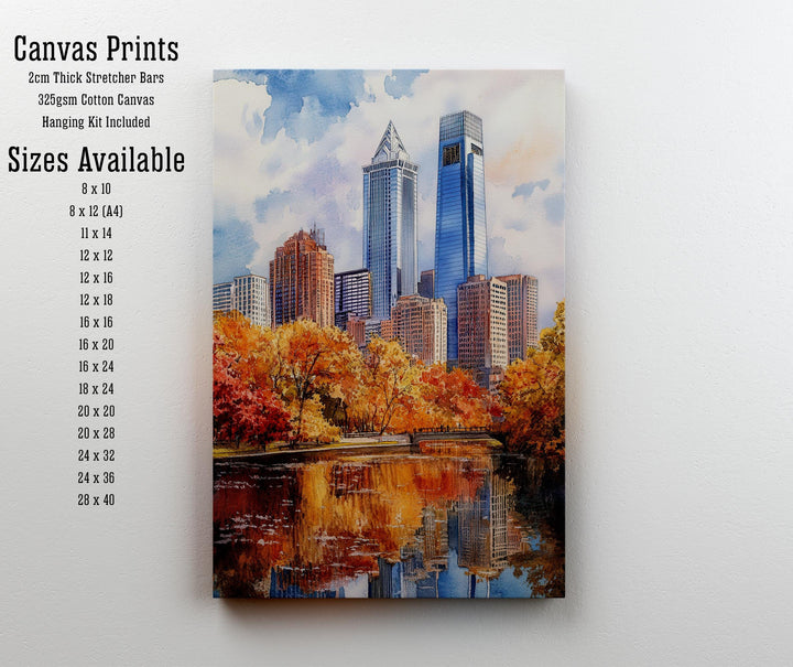 Philadelphia Watercolour Painting Poster USA Wall Art City Skyline Landscape Print Gift for American Travel Lovers and Fans of Scenic