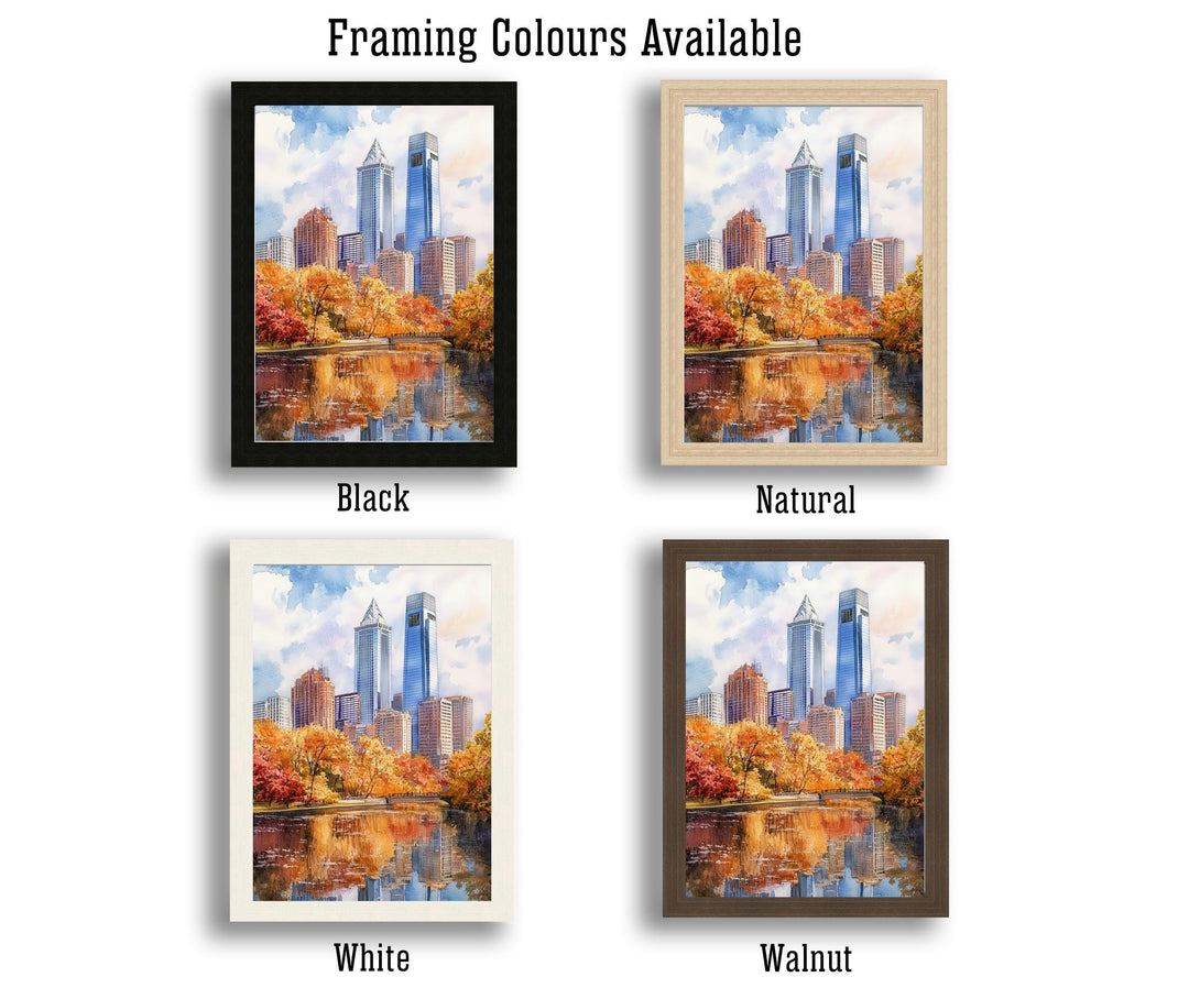 Philadelphia Watercolour Painting Poster USA Wall Art City Skyline Landscape Print Gift for American Travel Lovers and Fans of Scenic