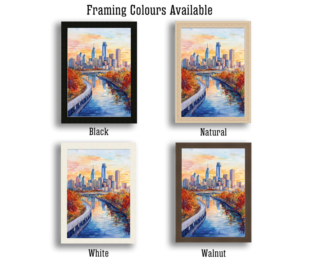 Philadelphia Watercolour Painting Poster USA Wall Art City Skyline Landscape Print Gift for American Travel Lovers and Fans of Scenic