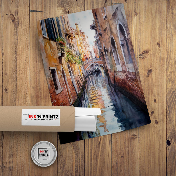 Venice Italy Watercolour Painting Poster Wall Art Canal City Landscape Print Gift for Europe Lovers and Fans of Scenic Italian Architecture