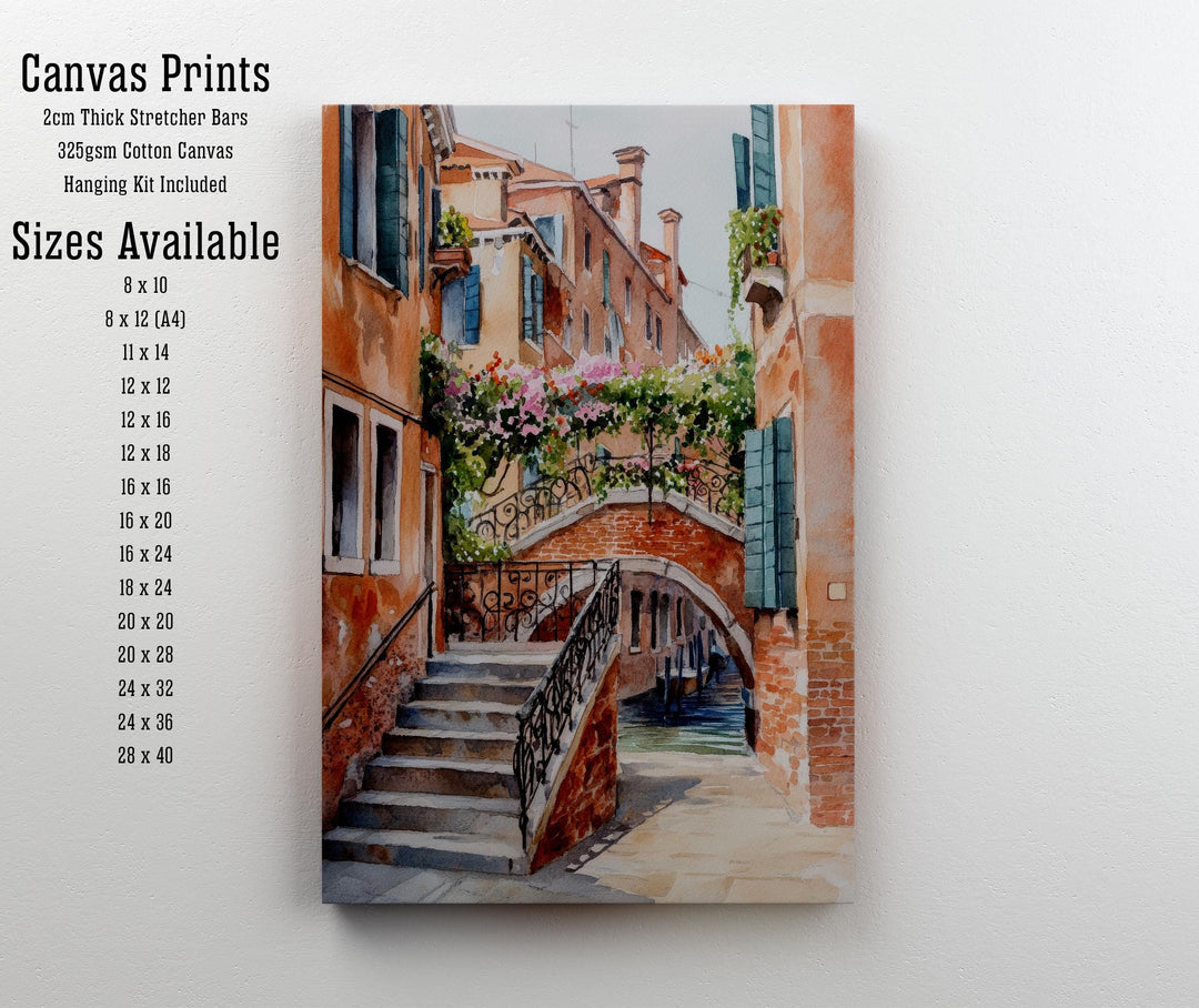 Venice Italy Watercolour Painting Poster Wall Art Canal City Landscape Print Gift for Europe Lovers and Fans of Scenic Italian Architecture