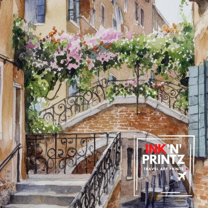 Venice Italy Watercolour Painting Poster Wall Art Canal City Landscape Print Gift for Europe Lovers and Fans of Scenic Italian Architecture