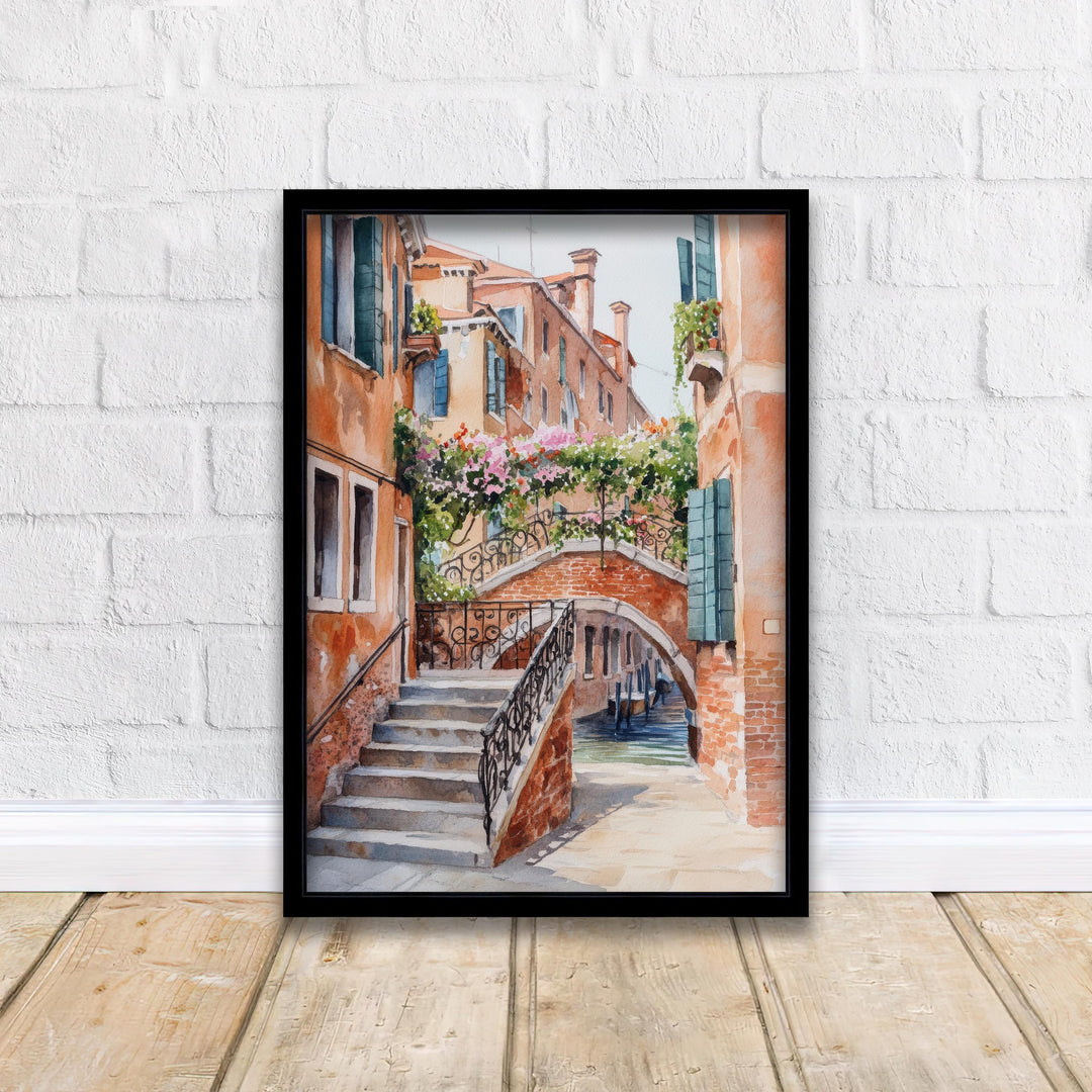 Venice Italy Watercolour Painting Poster Wall Art Canal City Landscape Print Gift for Europe Lovers and Fans of Scenic Italian Architecture