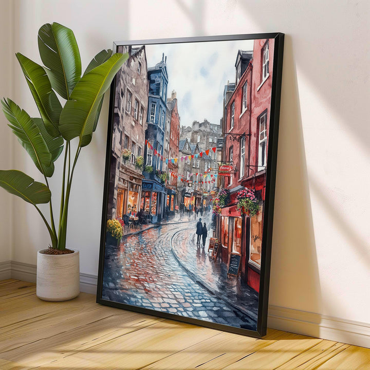 Edinburgh Watercolour Painting Poster Scotland Wall Art Historic City Landscape Print Gift for UK Travel Lovers and Fans of Scenic Scottish