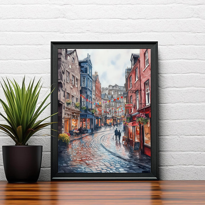 Edinburgh Watercolour Painting Poster Scotland Wall Art Historic City Landscape Print Gift for UK Travel Lovers and Fans of Scenic Scottish