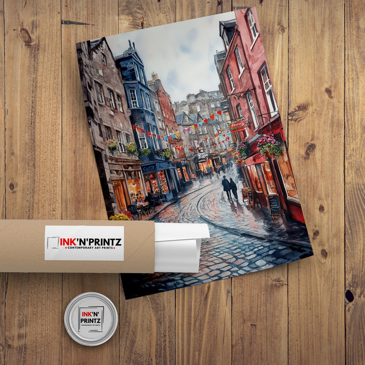 Edinburgh Watercolour Painting Poster Scotland Wall Art Historic City Landscape Print Gift for UK Travel Lovers and Fans of Scenic Scottish