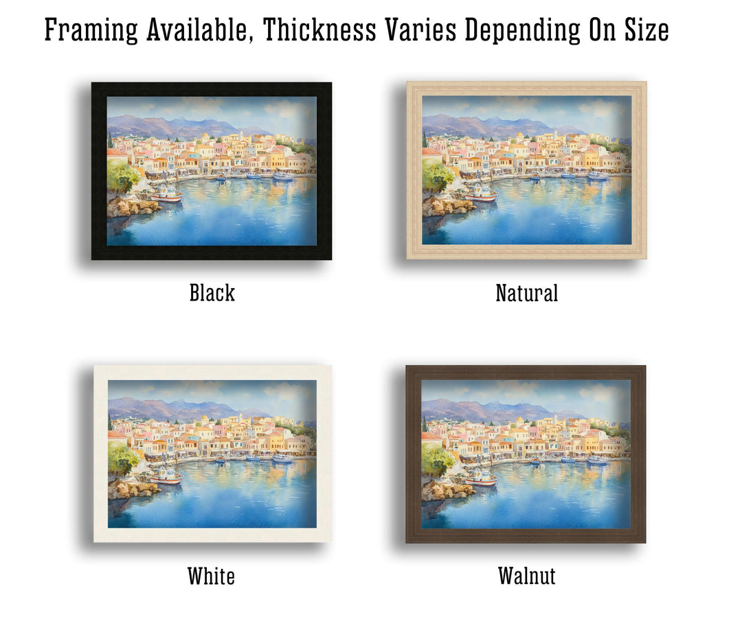 Agios Watercolour Painting Poster Crete Greece Wall Art Coastal Village Scene Print Gift for Europe Lovers and Fans of Scenic Greek Island