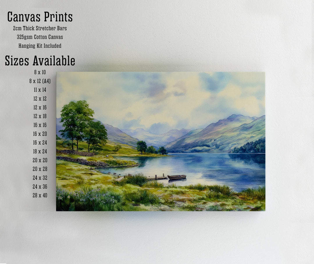 Lake District Watercolor Painting Poster England Wall Art Countryside Landscape Print Gift for UK Travel Lovers and Fans of Scenic British