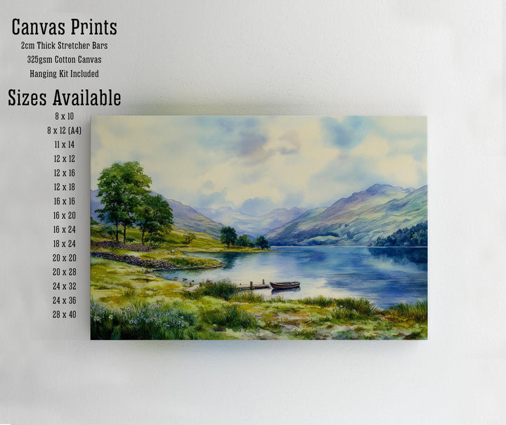 Lake District Watercolor Painting Poster England Wall Art Countryside Landscape Print Gift for UK Travel Lovers and Fans of Scenic British
