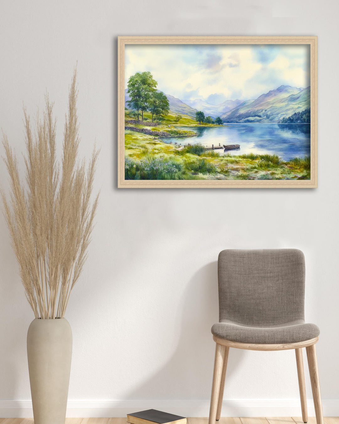 Lake District Watercolor Painting Poster England Wall Art Countryside Landscape Print Gift for UK Travel Lovers and Fans of Scenic British