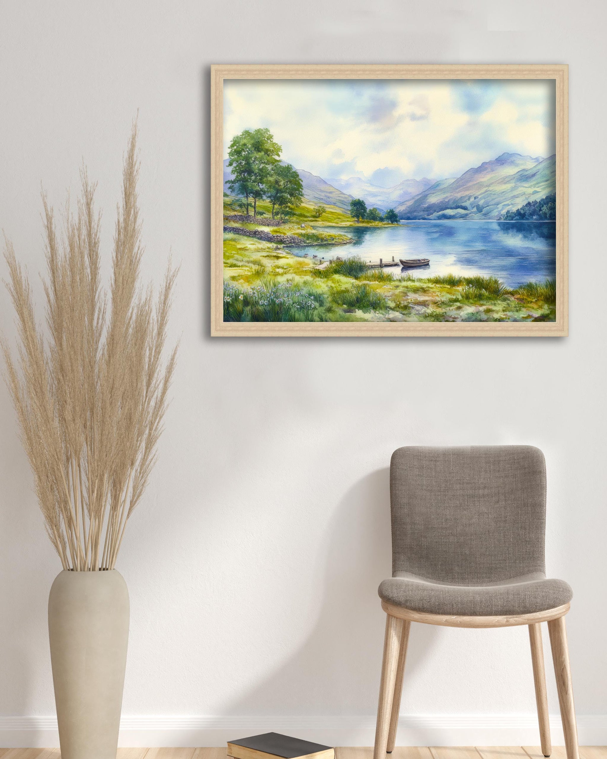 Lake District Watercolor Painting Poster England Wall Art Countryside Landscape Print Gift for UK Travel Lovers and Fans of Scenic British