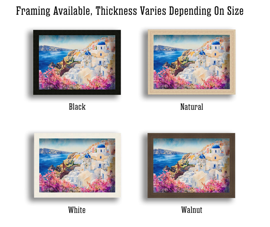 Santorini Watercolour Painting Poster Greece Wall Art Coastal Island Scene Print Gift for Europe Lovers and Fans of Scenic Greek