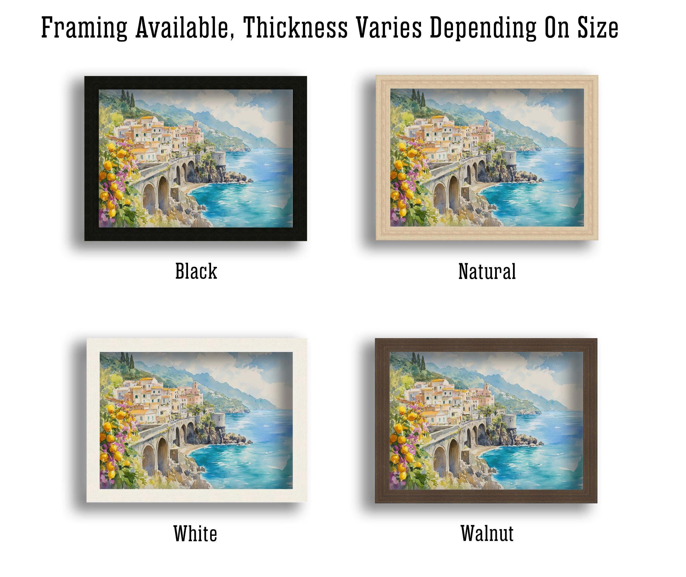 Amalfi Coast Watercolour Painting Poster Italy Wall Art Coastal Village Print Gift for Europe Lovers and Fans of Scenic Italian