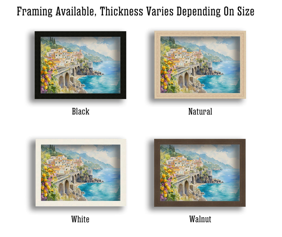 Amalfi Coast Watercolour Painting Poster Italy Wall Art Coastal Village Print Gift for Europe Lovers and Fans of Scenic Italian