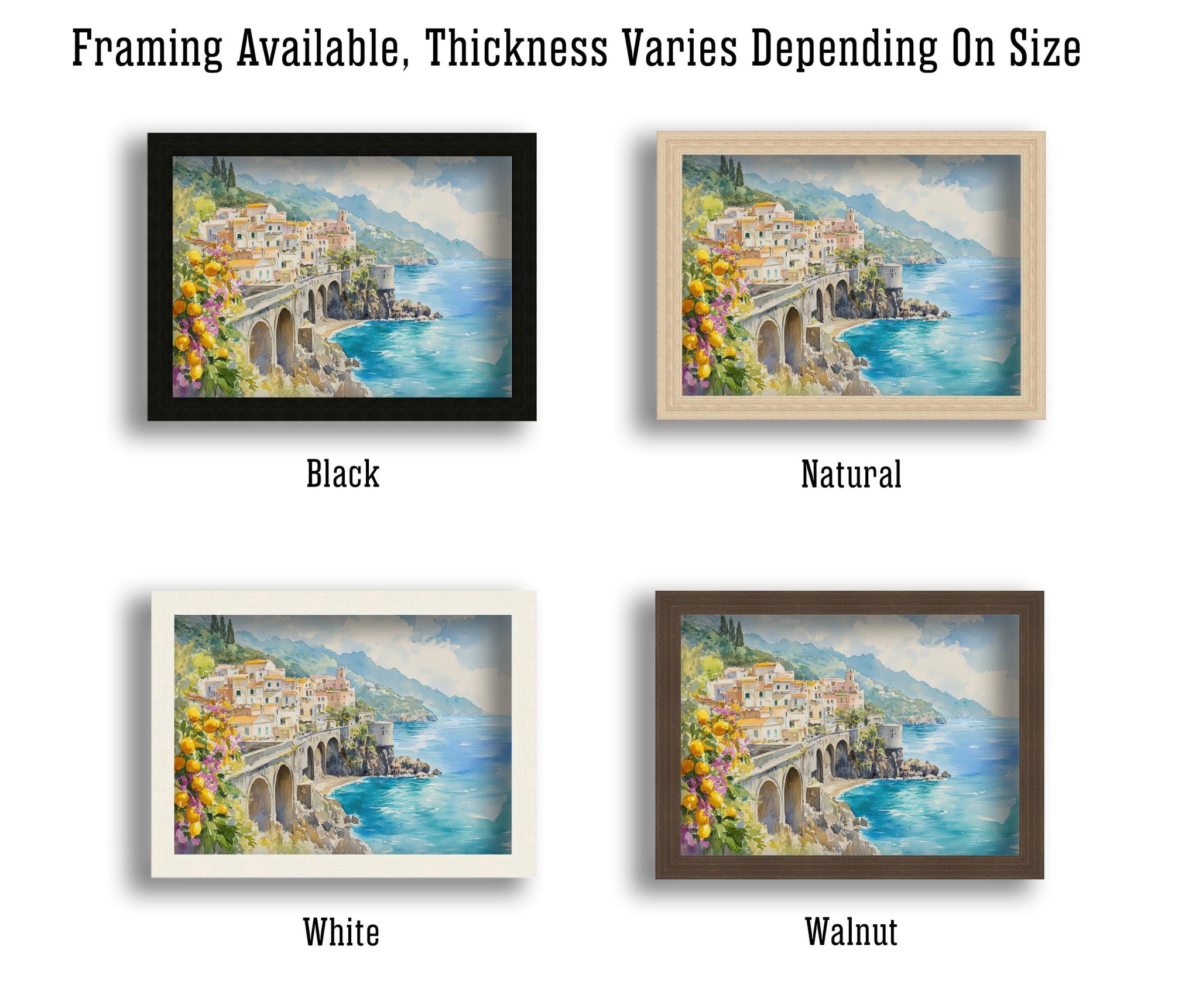 Amalfi Coast Watercolour Painting Poster Italy Wall Art Coastal Village Print Gift for Europe Lovers and Fans of Scenic Italian