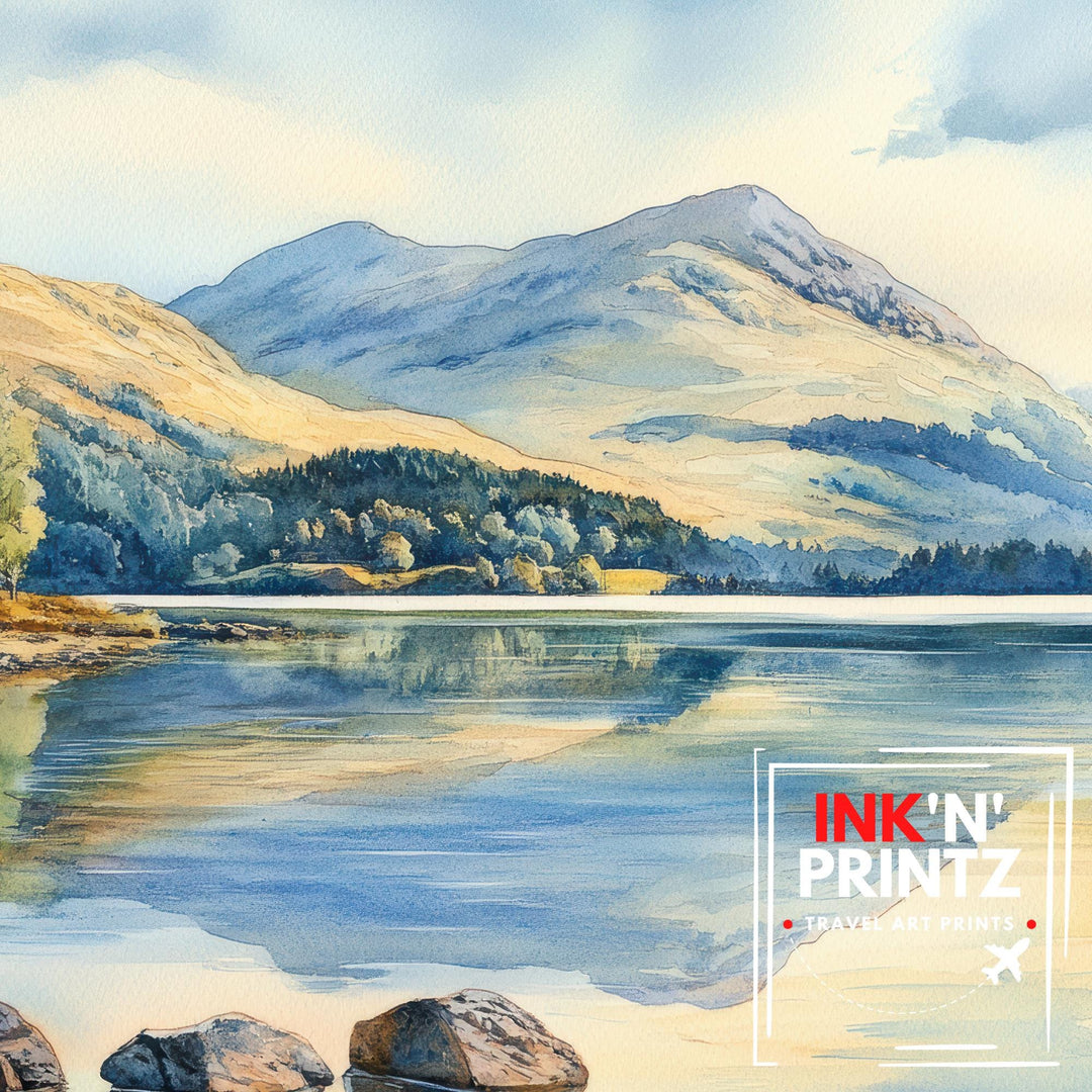 Ben Ledi Watercolour Painting Poster Scotland Wall Art Mountain Landscape Print Gift for UK Nature Lovers and Fans of Scenic Scottish