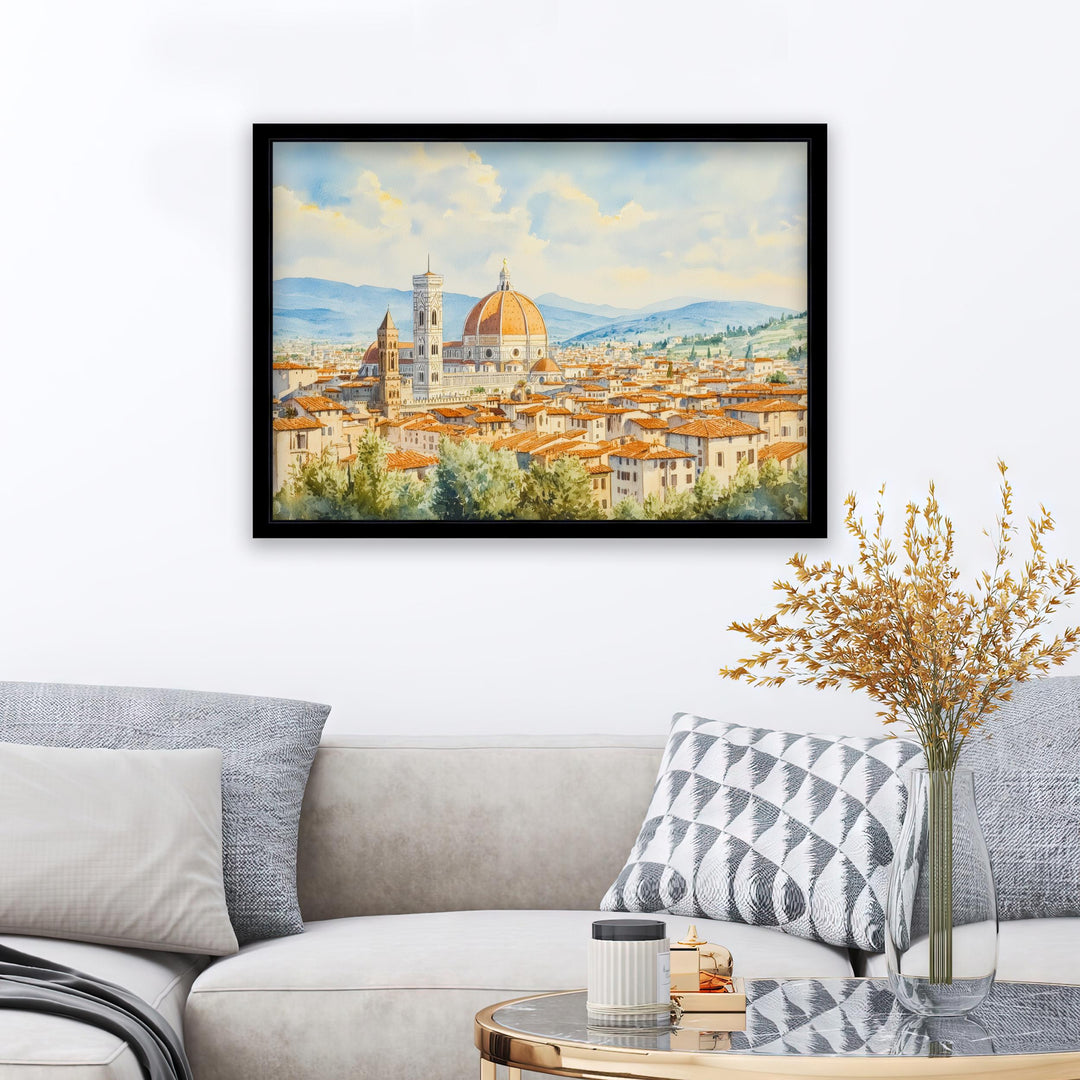 Florence Italy Watercolour Painting Poster Wall Art City Landscape Print Gift for Europe Lovers and Fans of Scenic Italian Architecture