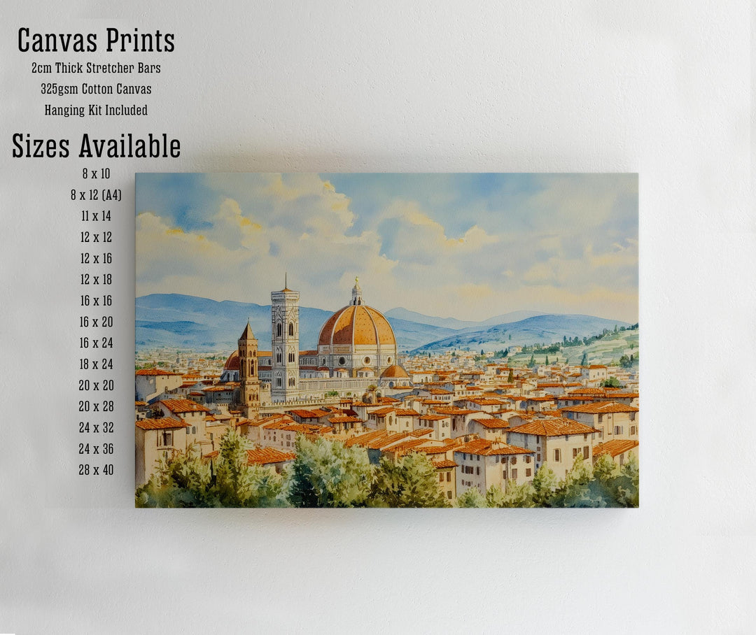 Florence Italy Watercolour Painting Poster Wall Art City Landscape Print Gift for Europe Lovers and Fans of Scenic Italian Architecture