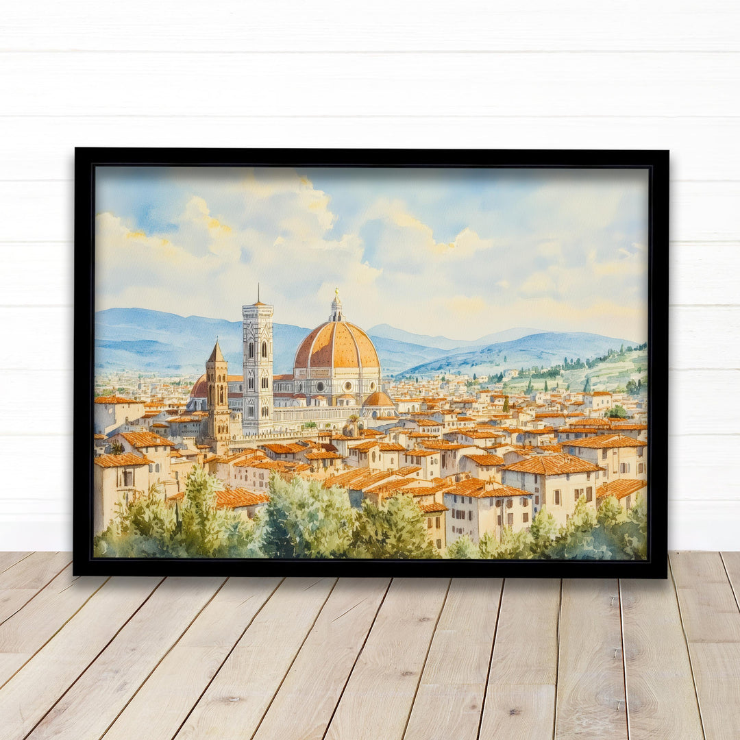 Florence Italy Watercolour Painting Poster Wall Art City Landscape Print Gift for Europe Lovers and Fans of Scenic Italian Architecture