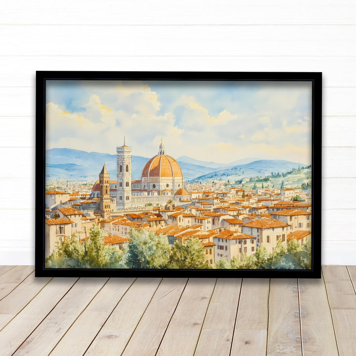 Florence Italy Watercolour Painting Poster Wall Art City Landscape Print Gift for Europe Lovers and Fans of Scenic Italian Architecture