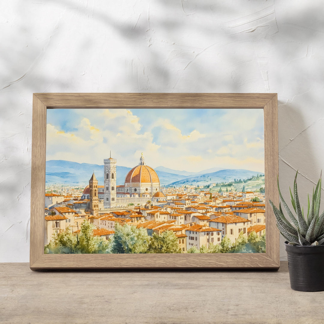 Florence Italy Watercolour Painting Poster Wall Art City Landscape Print Gift for Europe Lovers and Fans of Scenic Italian Architecture