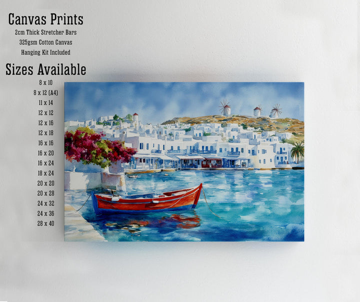 Mykonos Watercolor Painting Poster Greece Wall Art Coastal Island Scene Print Gift for Europe Lovers and Fans of Scenic Greek Mediterranean