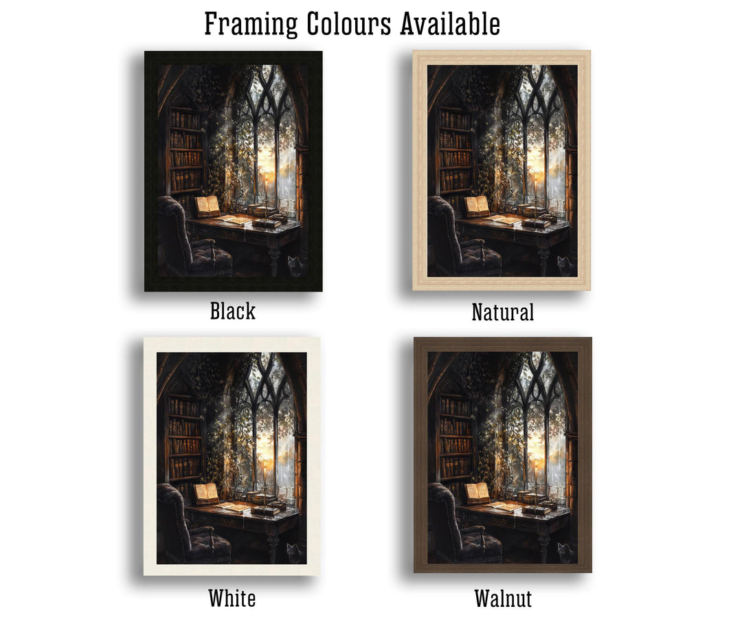 Gothic Study Art Print Dark Academia Wall Art Vintage Library Painting Moody Candlelit Interior Literary Home Decor