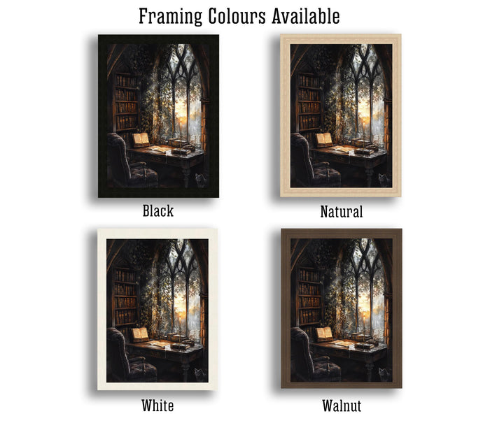 Gothic Study Art Print Dark Academia Wall Art Vintage Library Painting Moody Candlelit Interior Literary Home Decor