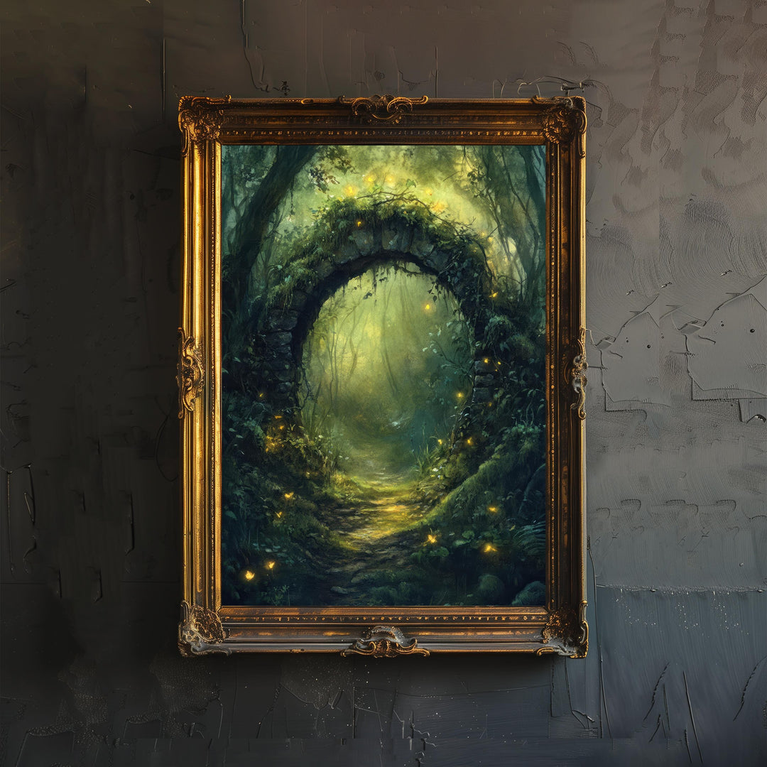 Mossy Forest Art Print Cottagecore Landscape Wall Art Woodland Path Painting Rustic Nature Scene Country Home Decor