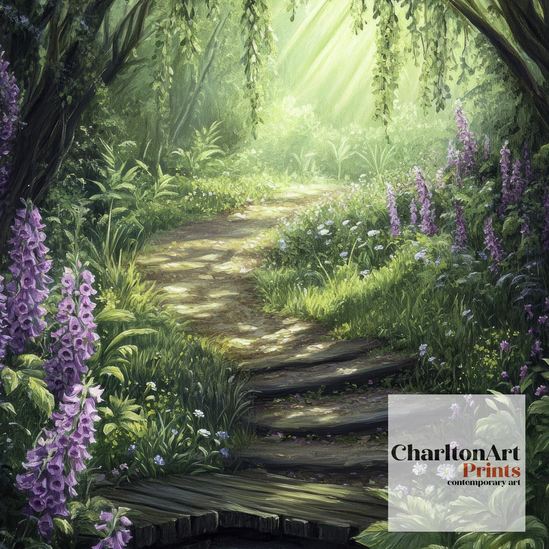 Fairy Forest Path Art Print Enchanted Woodland Wall Art Cottagecore Fairycore Painting Magical Nature Scene Home Decor